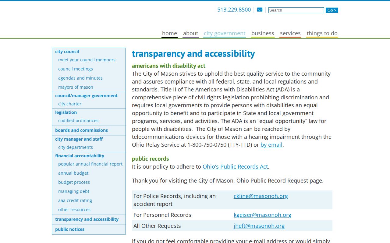 Mason Police Department records contact page for Warren County arrest records