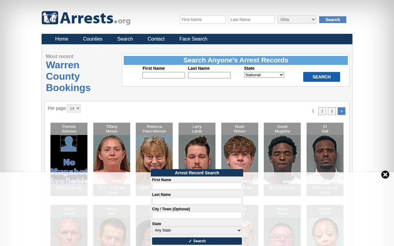 Warren County unofficial secondary arrest-listing section